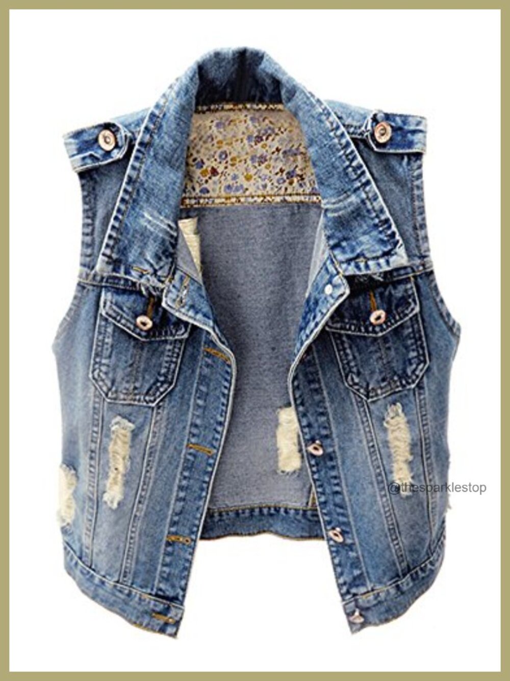 Womens Denim Jean Vest Classic Button Up Cropped Distressed Sleeveless